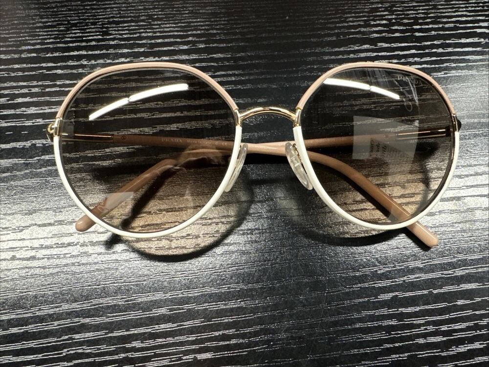 Prada SPR 65X / PR 65XS Oversized Round Sunglasses 09G-3D0 Beige White